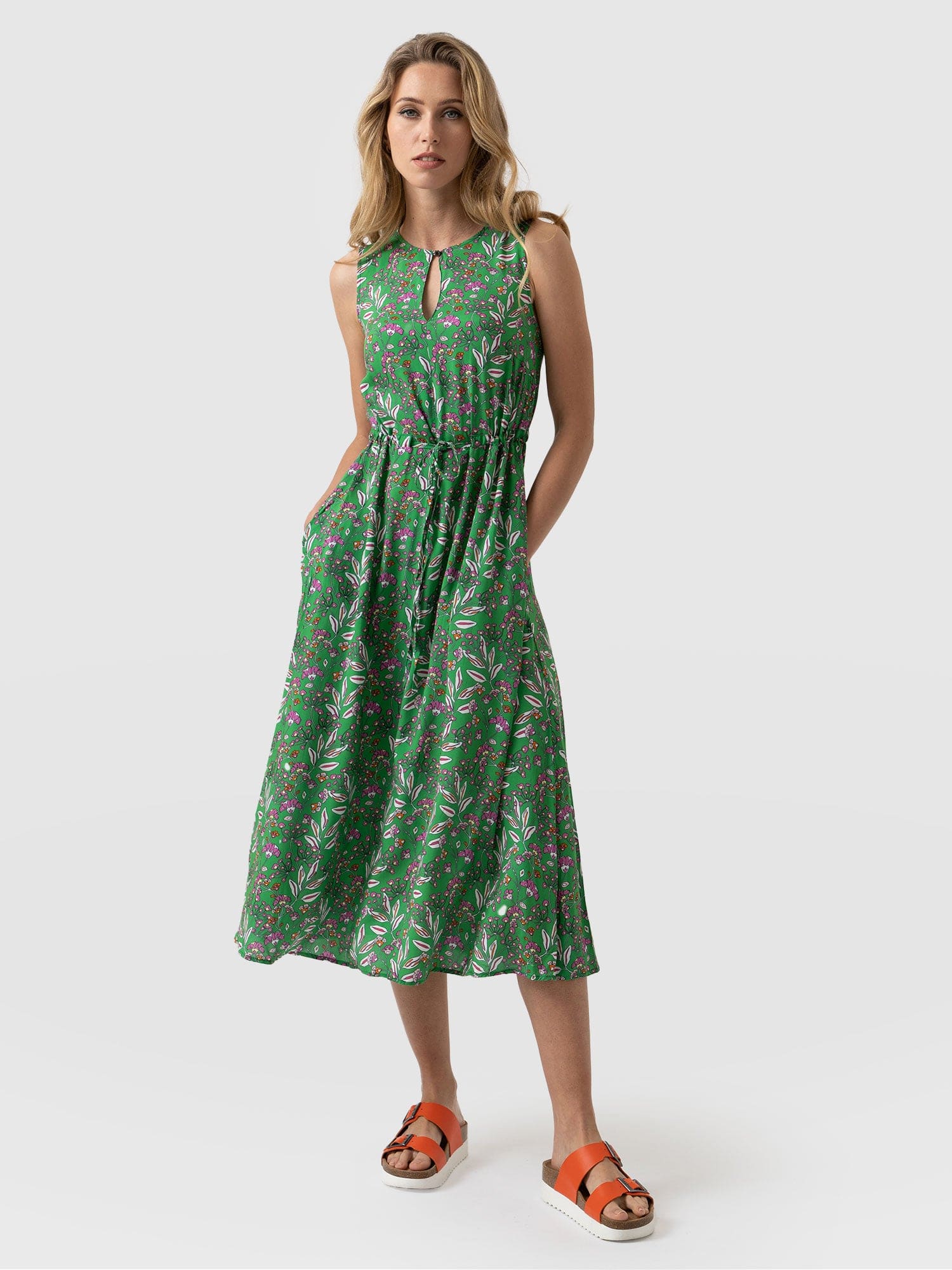 Jodi Cinched Waist Dress Jade Botanical ...